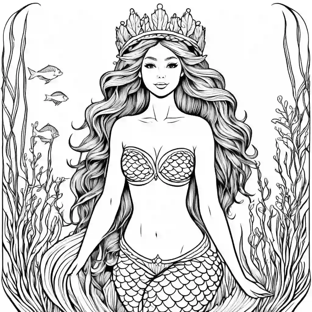 Mermaid with a Seaweed Crown coloring pages